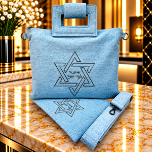 סט תיקים בחריטת לייזר צבע תכלת